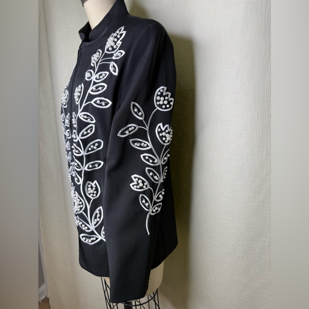Victor Costa Occasion Embellished Floral Jacket Black Small Elegant Chic - Picture 3 of 7